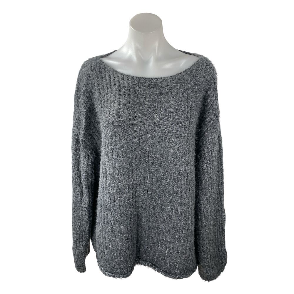Weekday Tone Open Structure Gray Boat Neck Long Sleeve Sweatshirt Sweater Top M